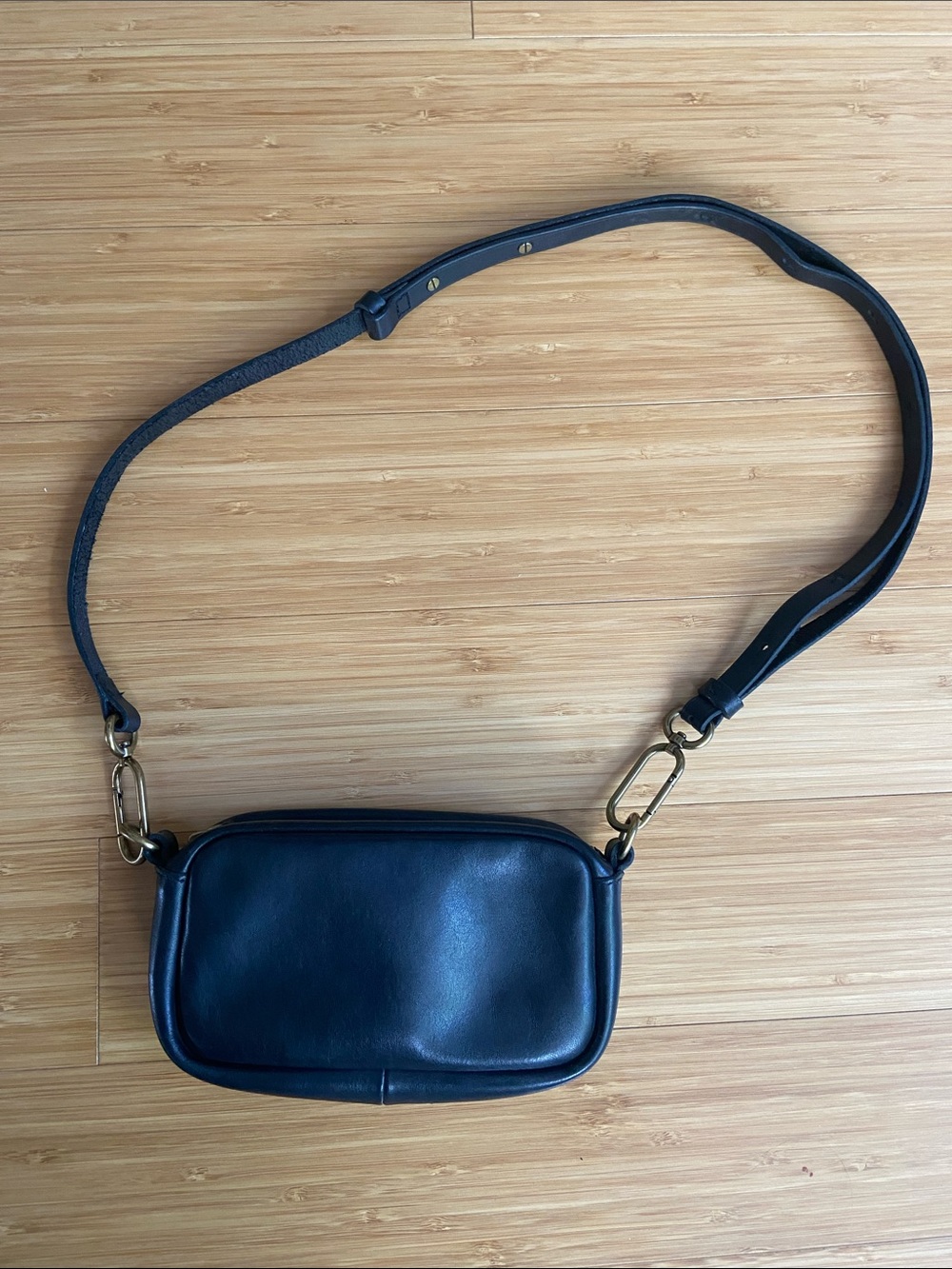 Madewell Mini Black Leather Carabiner Crossbody Bag with Adjustable Strap